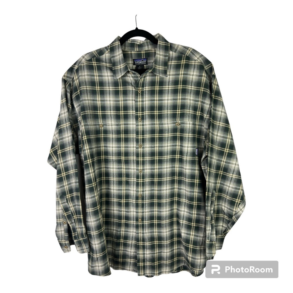 Patagonia Long Sleeve Button Up Organic Cotton Flannel Shirt Green Plaid Sz XL